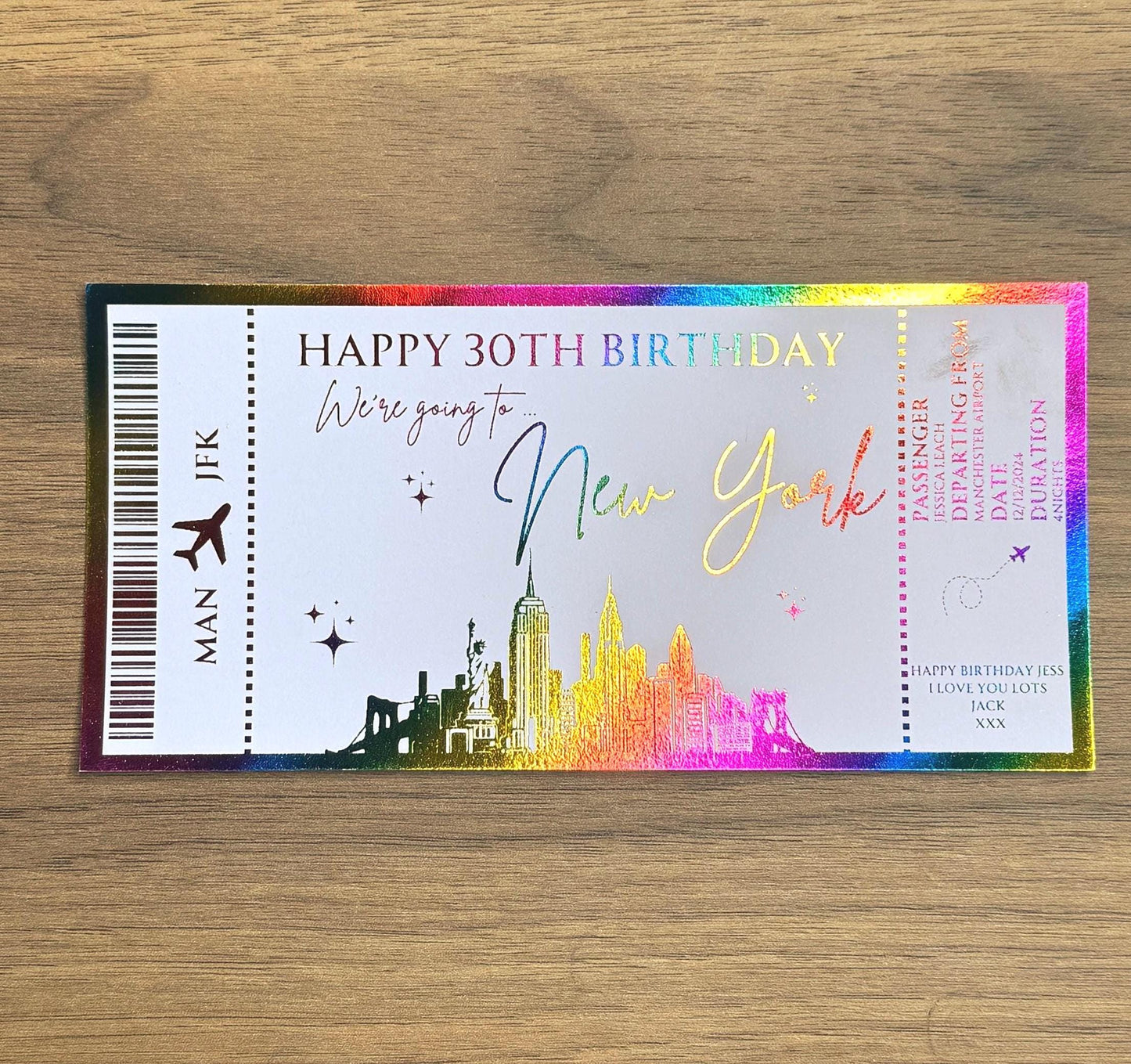 Scratch and reveal ticket - Personalised foil ticket, custom boarding pass, foil voucher, destination reveal, souvenir ticket, show ticket