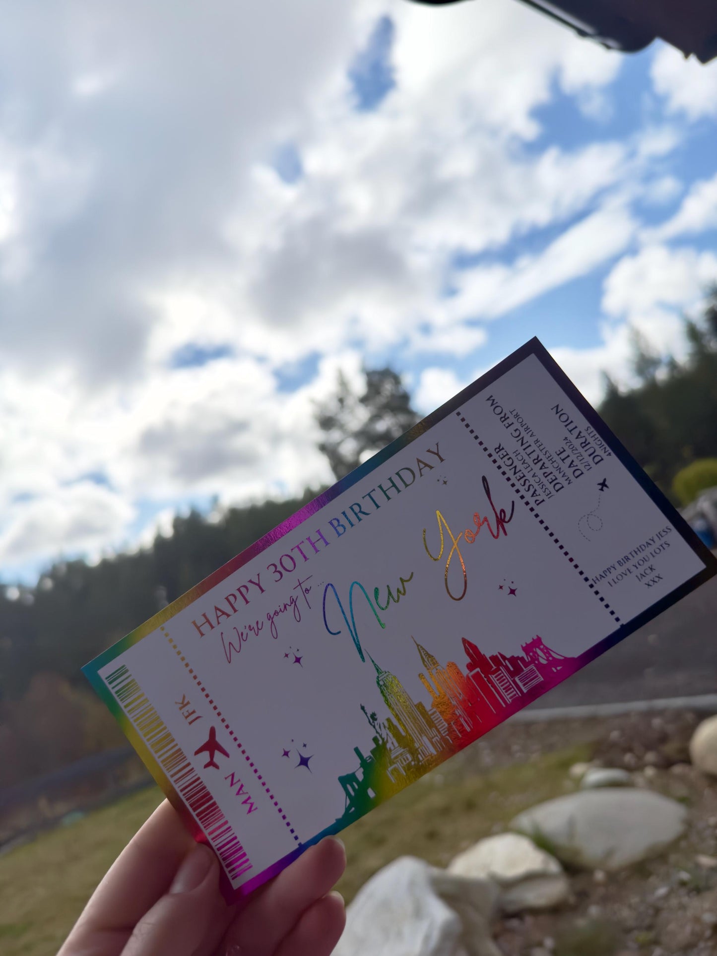 Scratch and reveal ticket - Personalised foil ticket, custom boarding pass, foil voucher, destination reveal, souvenir ticket, show ticket