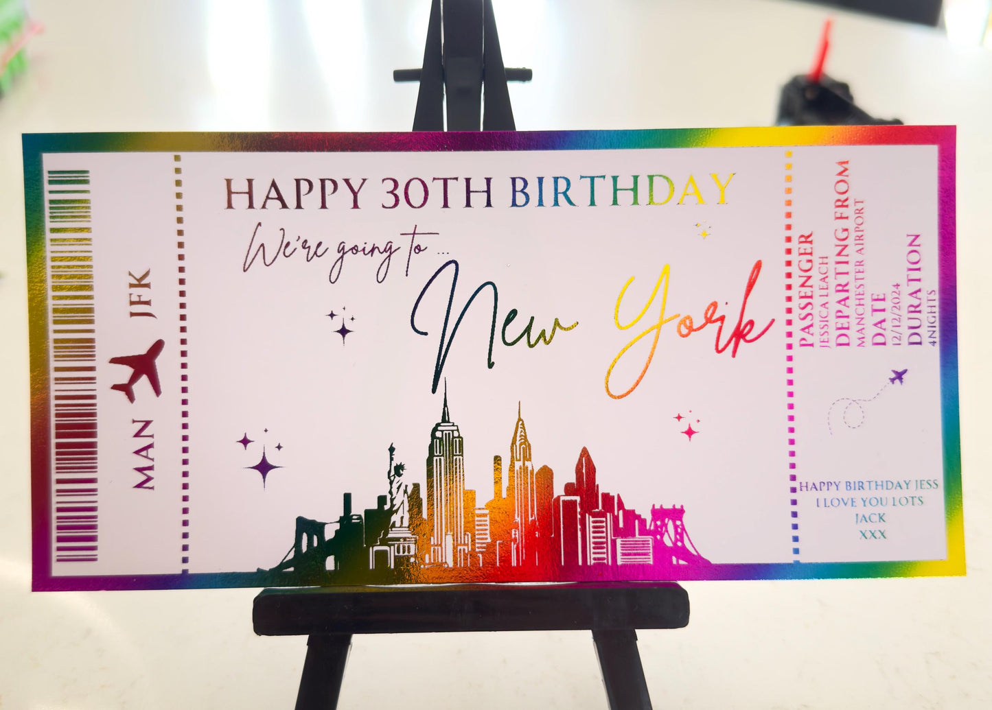 Scratch and reveal ticket - Personalised foil ticket, custom boarding pass, foil voucher, destination reveal, souvenir ticket, show ticket