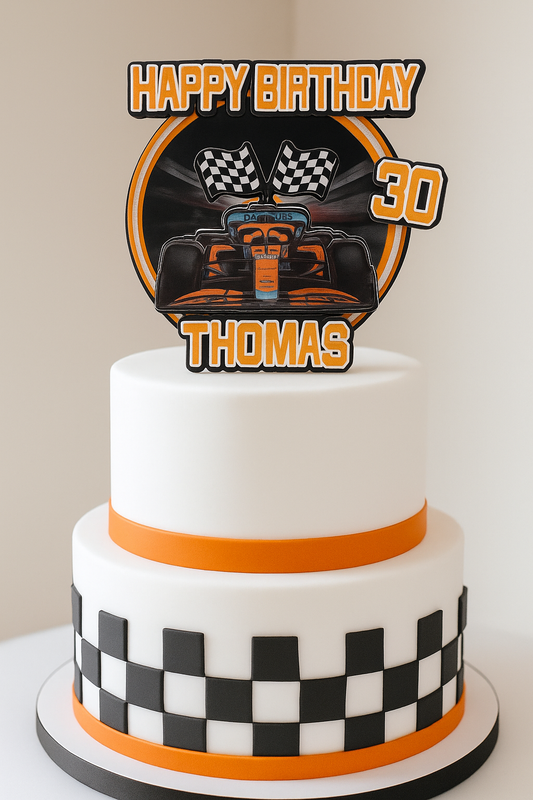 Personalised Racing Car Birthday Cake Topper – Formula 1 Car Party Decoration