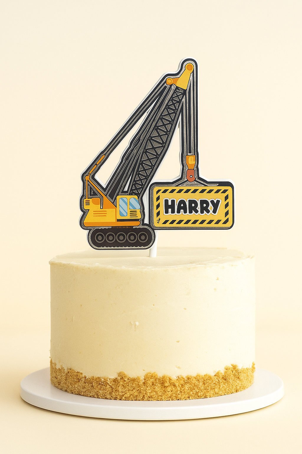 Personalised Construction Birthday Cake Topper – Custom Name Digger Crane Decoration for Boys