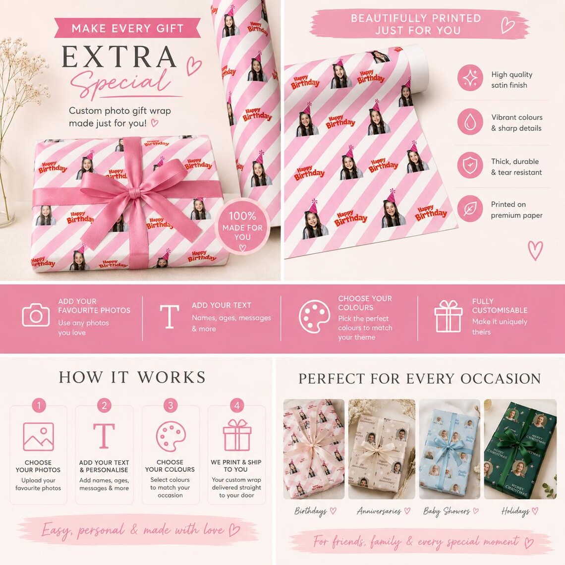 Personalised Photo Birthday Wrapping Paper | Custom Birthday Gift Wrap